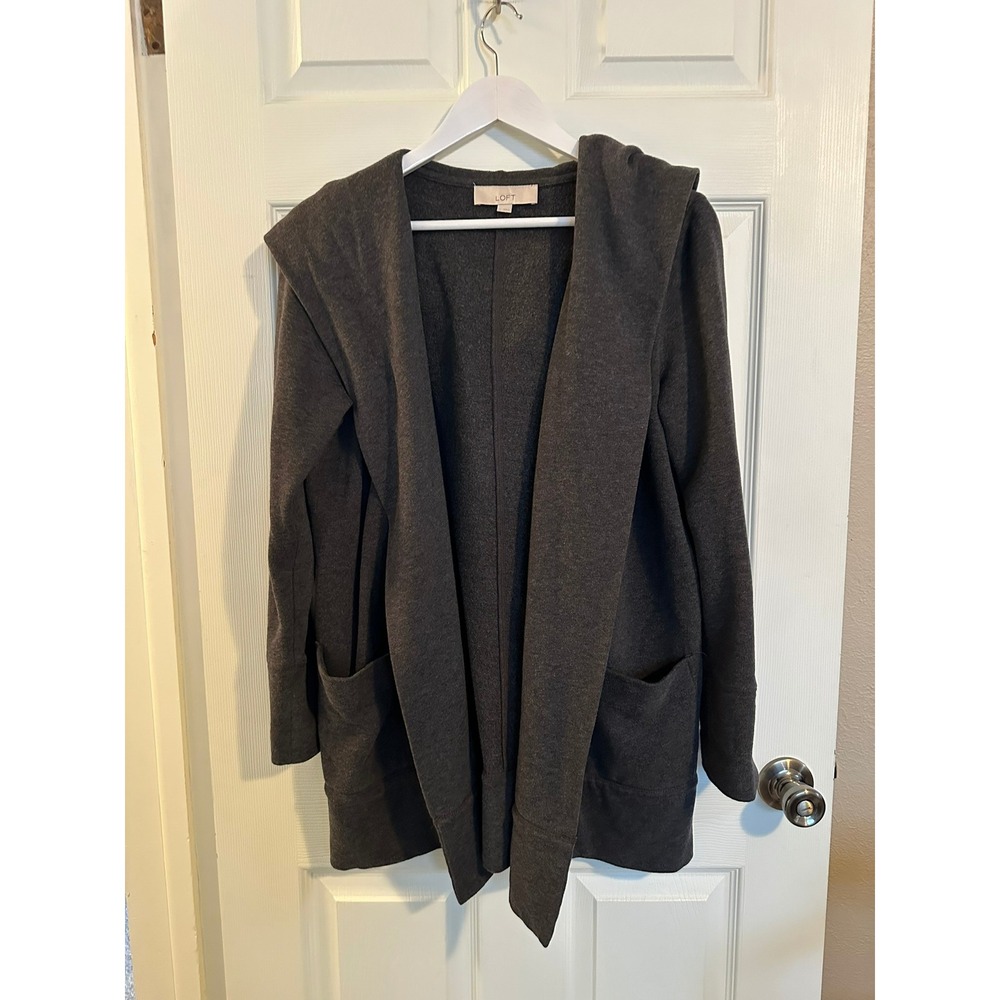 Loft Womens Charcoal‎ Gray Fleece Cartigan with Pockets Medium
